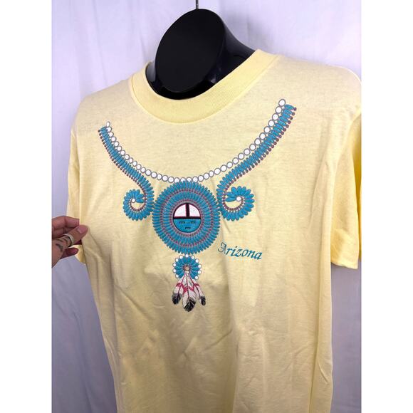 VTG Arizona Single Stitch Crewneck T-Shirt Yellow Native American Turquoise M - Picture 6 of 9